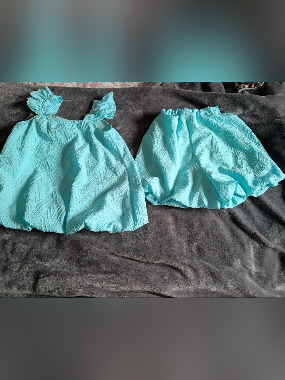 Light Aqua Textured Two-Piece Top and Shorts Set